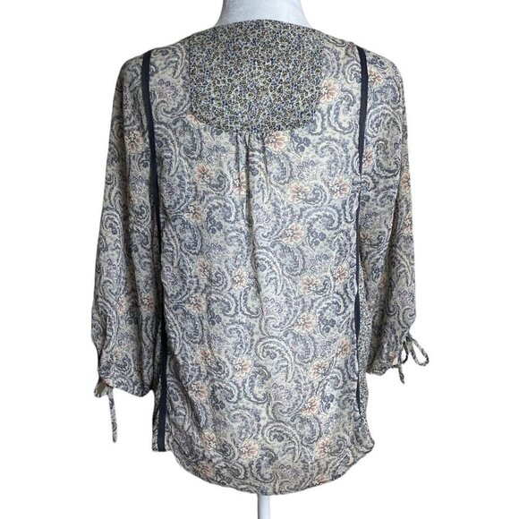 ZARA Blouse Gray Paisley Print Boho Peasant Top Mixed Media Print Women's Size S - Picture 6 of 7